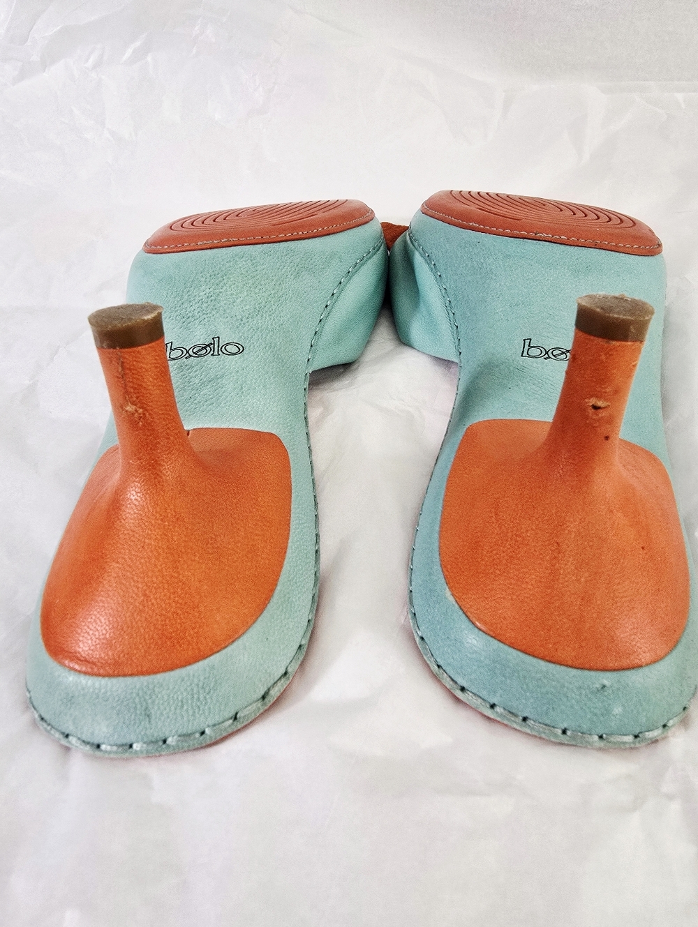 Bolo Two-Tone Sz 8.5 Orange & Teal Slide Sandals - Picture 4 of 7